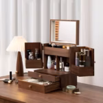 Luxury Solid Walnut Makeup Organizer Box, Extra Large Wood Cosmetic Jewelry Storage Box with Drawer, Beauty Tools, Women Organizer for Her