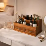 Natural Wood Makeup Organizer – Vanity Desk Storage with Drawers, Skincare Holder - Image 2
