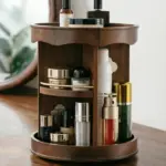 Rotating wooden circle storage rack,Women cosmetics Makeup Organizers,Makeup Beauty storage,Desktop multi-layer shelf,Gift for her