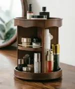 Rotating wooden circle storage rack,Women cosmetics Makeup Organizers,Makeup Beauty storage,Desktop multi-layer shelf,Gift for her