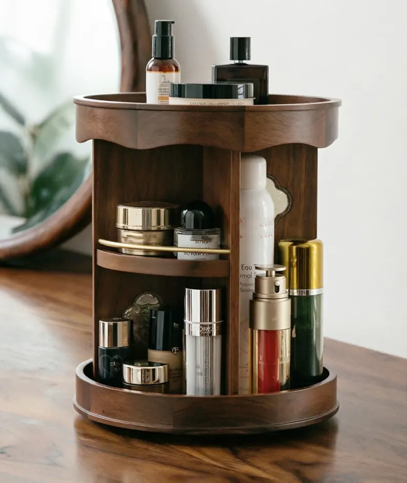 il_794xN.7886122419_4gaq Rotating wooden circle storage rack,Women cosmetics Makeup Organizers,Makeup Beauty storage,Desktop multi-layer shelf,Gift for her - Image 1