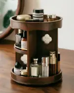 Rotating wooden circle storage rack,Women cosmetics Makeup Organizers,Makeup Beauty storage,Desktop multi-layer shelf,Gift for her - Image 3