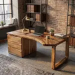 Modern Wood Desk with Drawers, Curved Writing Desk, Minimalist Home Office Table, Wooden Workstation, Designer Desk - Image 2